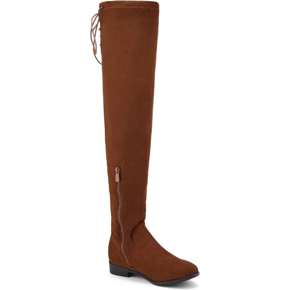 Women's Tan Textile Suede Over The Knee Thigh High Winter Riding Long Boots
